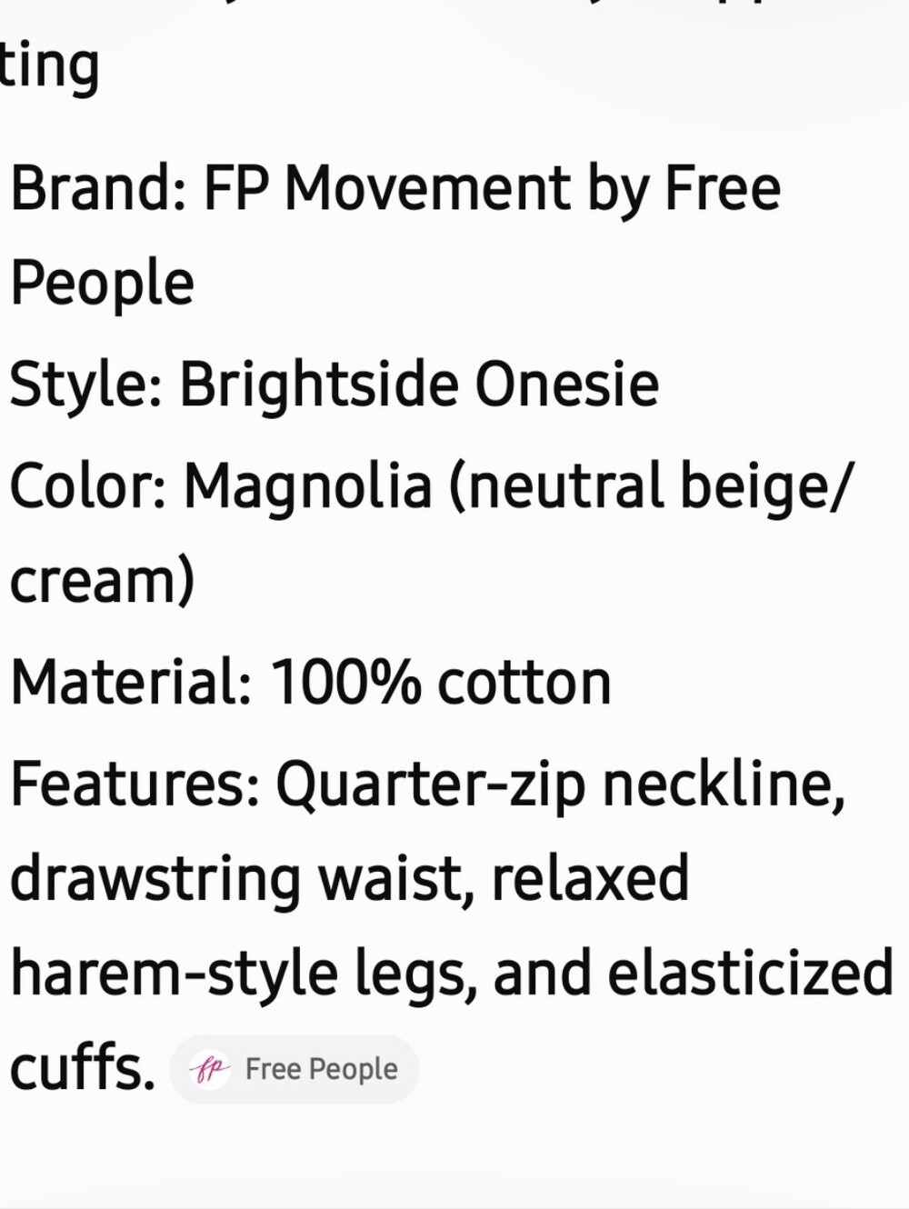 Free People Movement Brightside Onsie Sweatshirt Material Jumpsuit Size Medium - Picture 5 of 5